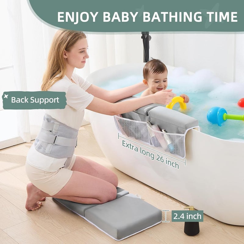 IFNOW Baby Bath Kneeler and Elbow Rest Pad Set- 26'' Extra Long and 2.4'' Thick- with Back Brace，Quick Dry Kneeling Pad for Bathing Baby with Knee & Arm Support, Non-Slip Bathtub Mat with Organizer - Image 2